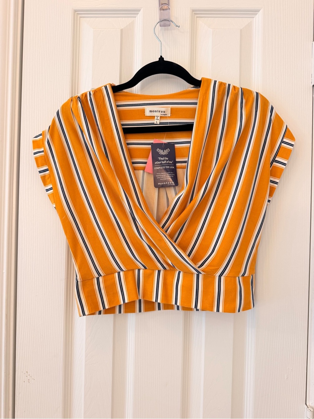 Monteau Yellow Striped Wrap Crop Top